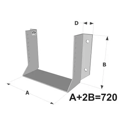 Große Balkenschuhe, Breite (A) : 201 bis 270mm - Höhe (B) : 225 bis 259.5mm - Réf. GSEXL720/4X