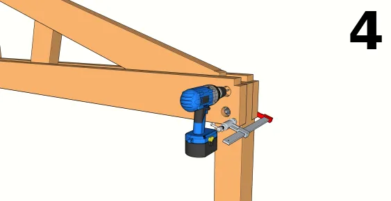 Halten Sie, bohren Sie die Pfosten und fixieren Sie den Dachbinder
