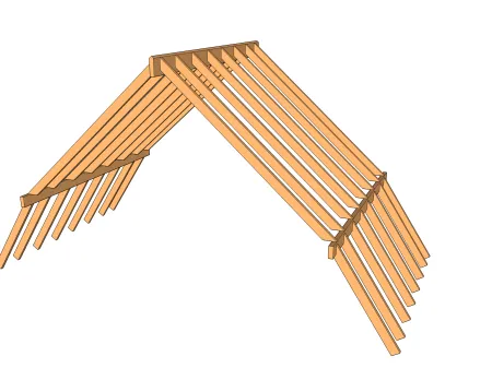 Anatomie eines Dachstuhls des Satteldachs mit Dachbruch