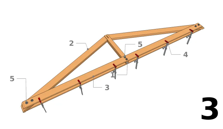 Zusammenbau und Befestigung der Hauptdachbinderselemente