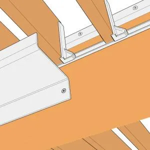 3D-Darstellung: Weiße 9010-Rinne unter den Lamellen und SUNDIY-Mechanismus aus Aluminium