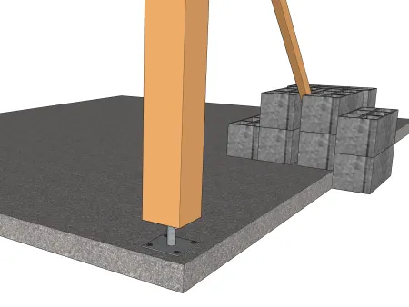 Montage eines Pfostens auf einem flachen Fundament (Technik 1)