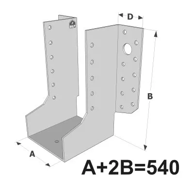 Große Balkenschuhe mit außenliegenden Schenkeln, GLE-Sortiment ECONOMIC (Größe 540mm, Dicke 2.5mm, Tiefe 90mm) - Réf. GLE540/2.5X