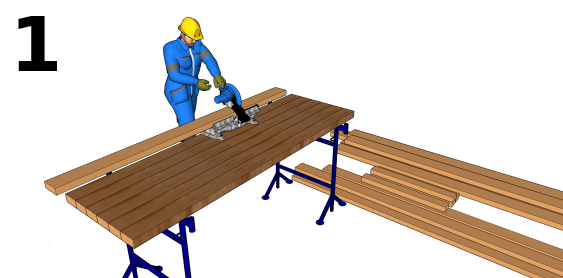 Absägen der Holzstücke