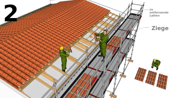 Die Ziegel aus dem Dachbinder entfernen