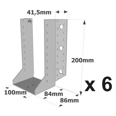 Balkenschuhe mit außenliegenden Schenkeln, SAE CLASSIC-Serie (Dicke 2 mm, Tiefe 84 mm) - Réf. SAE500/100/2_6