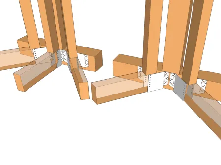 Die Montage eines Pultbinders und eines Dachbinders