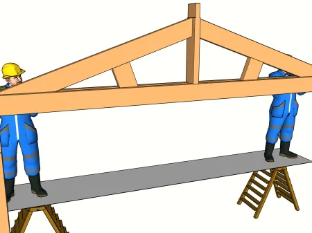 Montage des Dachbinders an den Pfosten