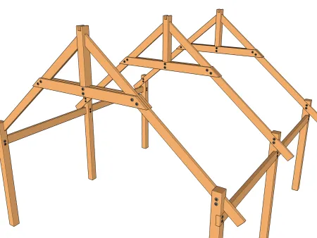 Die Montage eines Dachbinders mit Kehlbalken zu den Pfosten