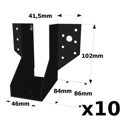 Balkenschuh mit außenliegenden Schenkeln, Schwarze Ausführung (Dicke 2mm, Tiefe 84mm) - Réf. SAE250/46/2PB_10