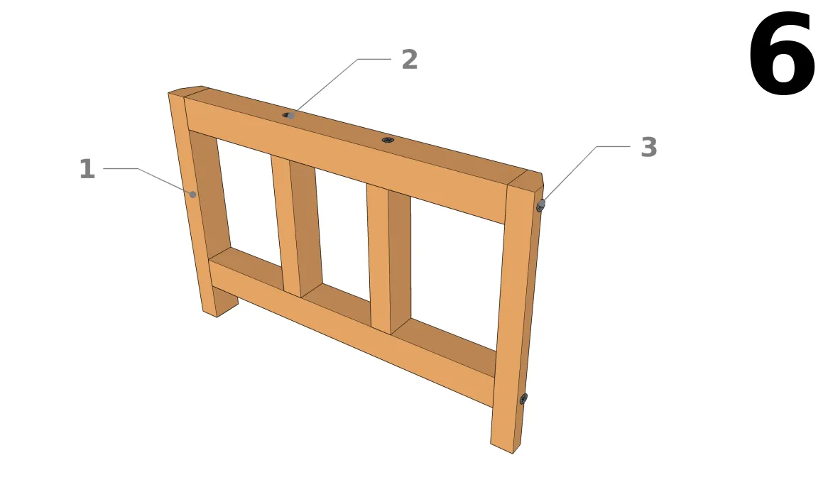 Zusammenbau und Befestigung der Querbalken und Abstandhalter, die die Stufe außerhalb des Dachstuhls bilden
