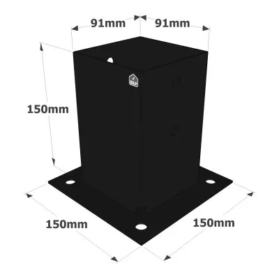 Quadratischer Gartenpfostenfuß - SCHWARZE Ausführung - Réf. PPJBT90PB