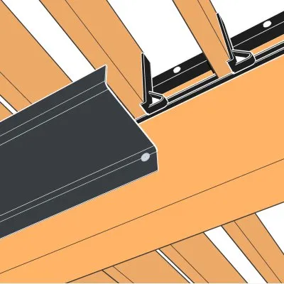 3D-Visualisierung: Dachrinne in Anthrazitgrau RAL7016 unter den SUNDIY-Lamellen und Mechanismus