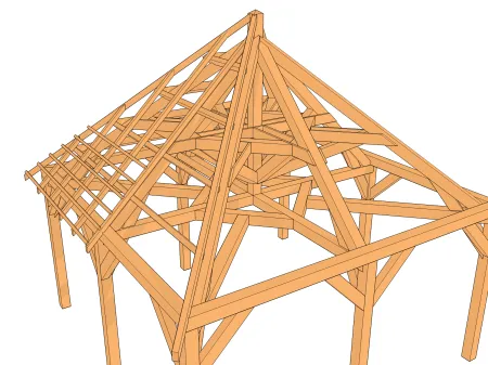 Anatomie eines Dachstuhls des Zeltdachs