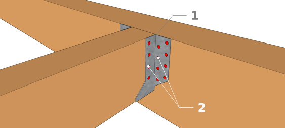 Technik 3 und 4 : Befestigung der Balken mit Balkenschuhe mit Außenlaschen
