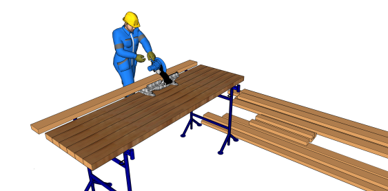 Absägen der Holzstücke