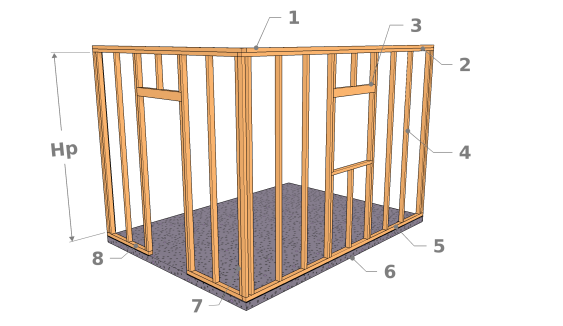 Die verschiedenen Elemente, aus denen einen Plattform-Holzrahmenbau besteht
